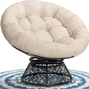 Bme 40" Ergonomic Wicker Papasan Chair with Soft Thick Density Fabric Cushion